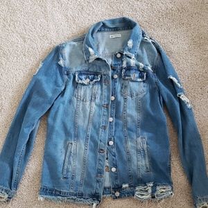 Oversized distressed denim jacket